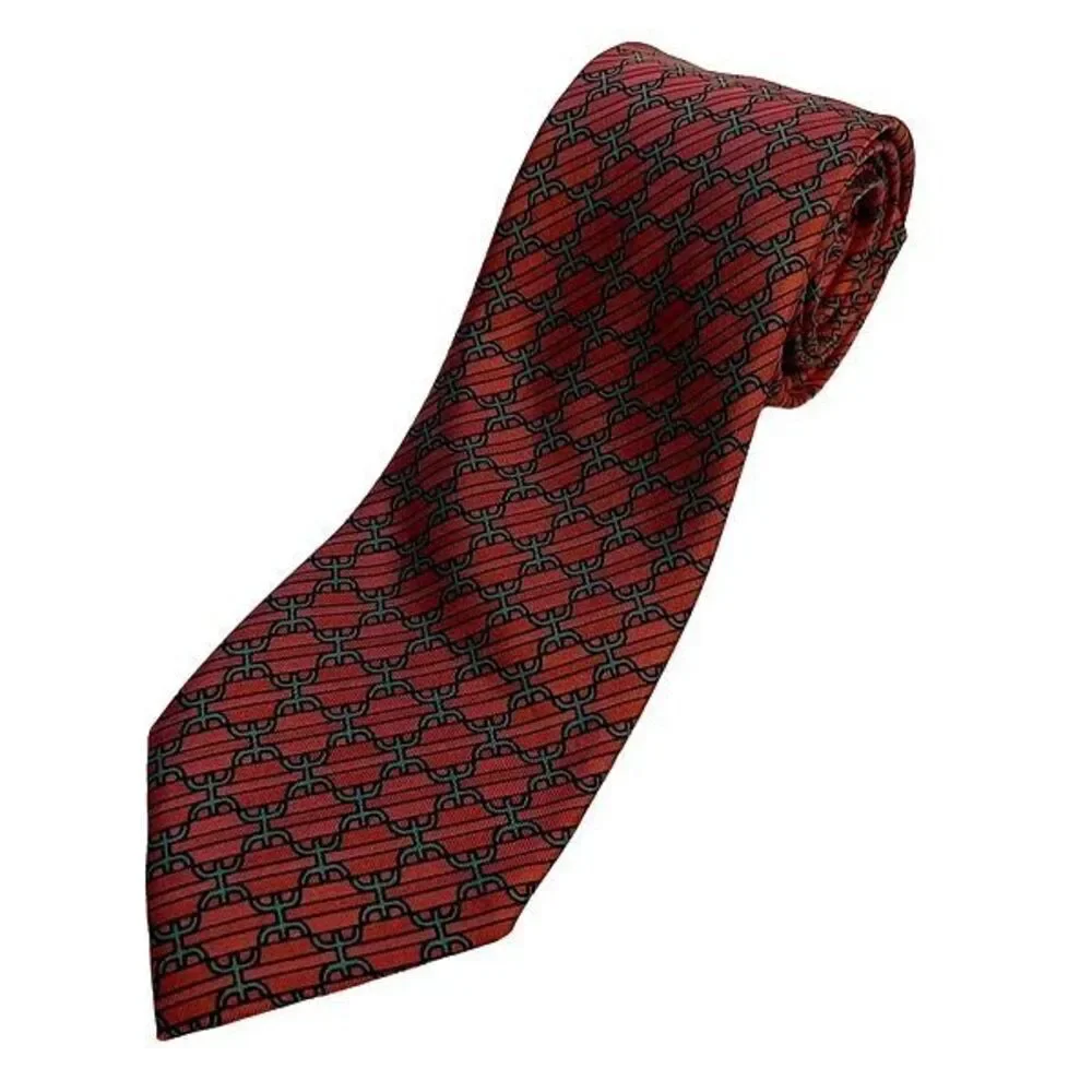 Hermès’ EUC Authentic‎ 100% Silk Rust Orange Geometric Tie